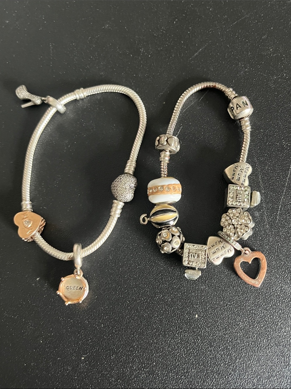 Pandora Silver and Rose Gold Charm Bracelets